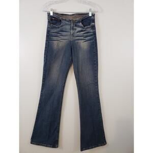 (Ma) VTG Y2k LEI Womens Jr Jeans Size 9/ 26 Tall Silm Flare Whiskered Faded Boho